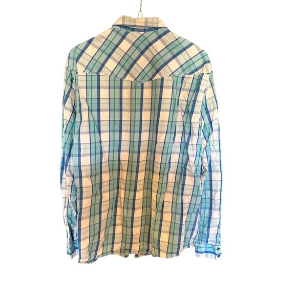 Green, white and blue, Red Camel Trademark button down Men’s shirt. Size Large. - Picture 4 of 4